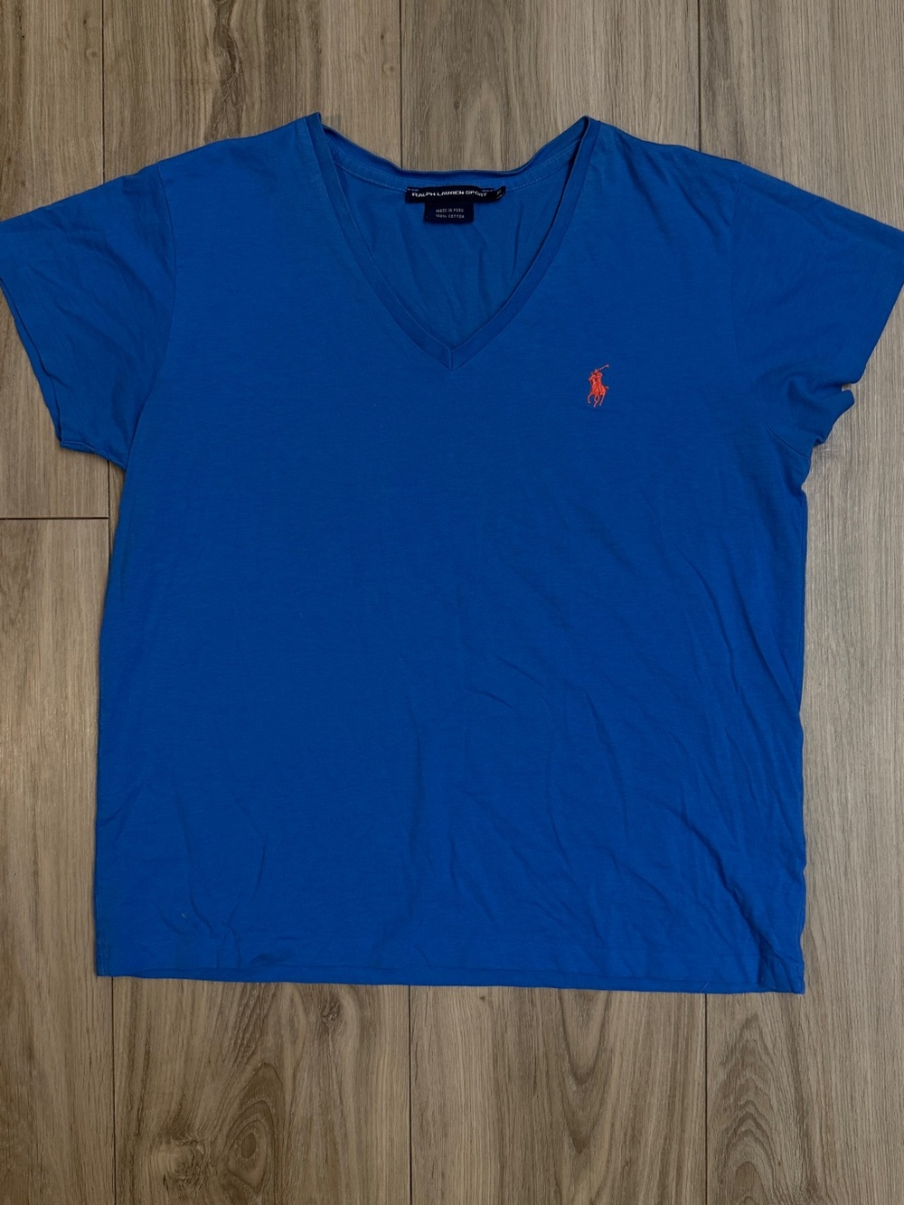 Ralph Lauren Women's Royal Blue V-Neck Tee with Red Pony